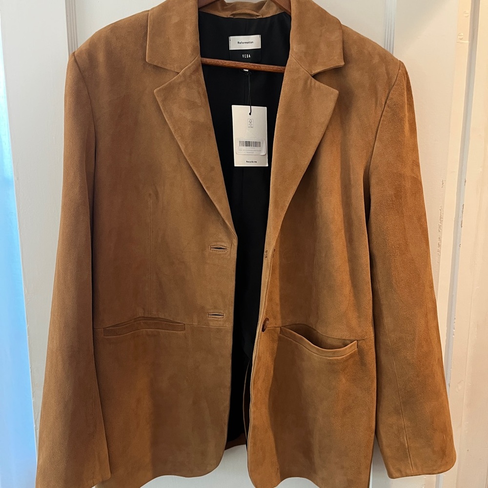 NWT Reformation Cognac Suede Single-Breasted Blazer